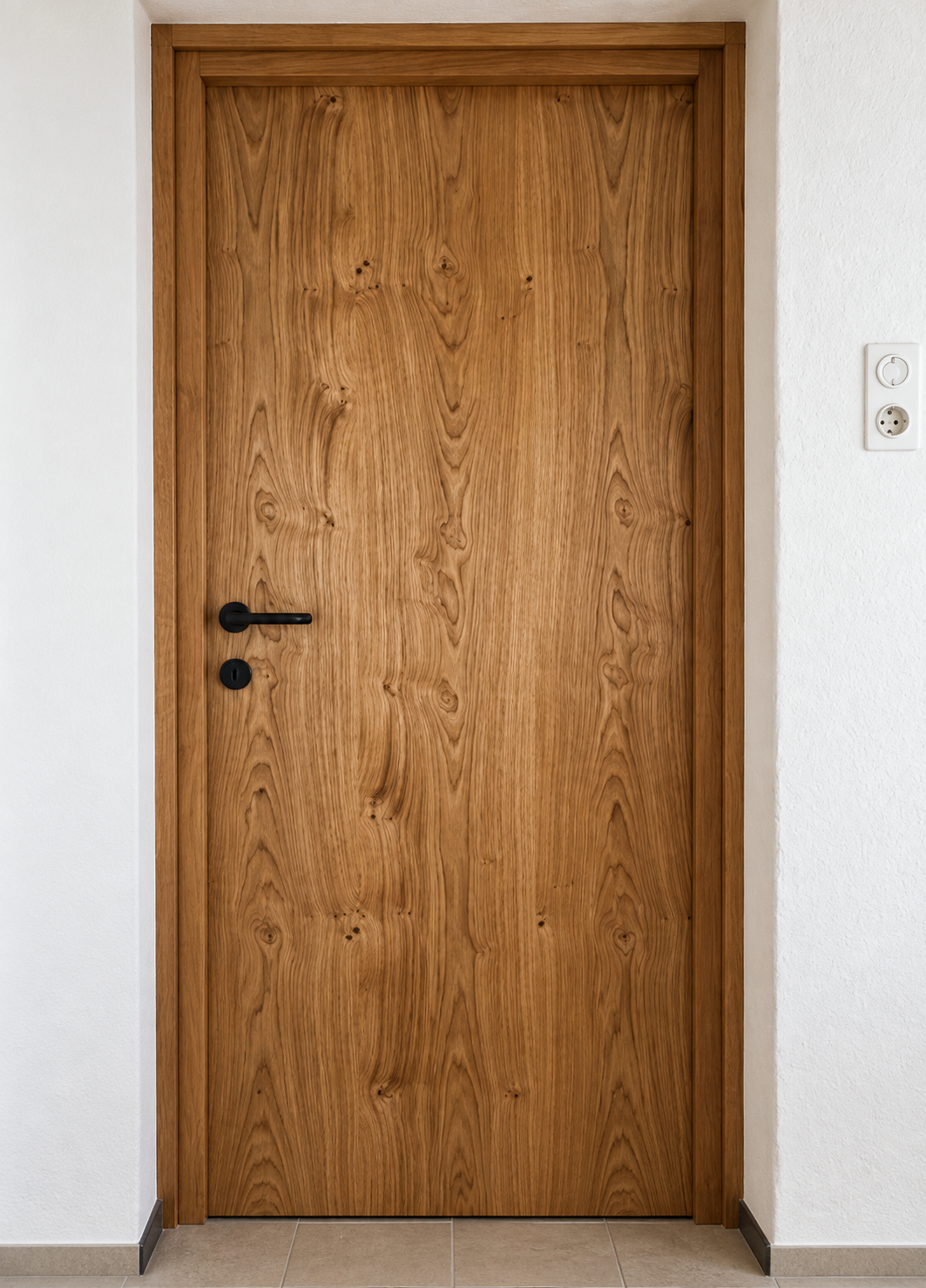 Holztür mit durchgehender Maserung ohne unteren Absatz