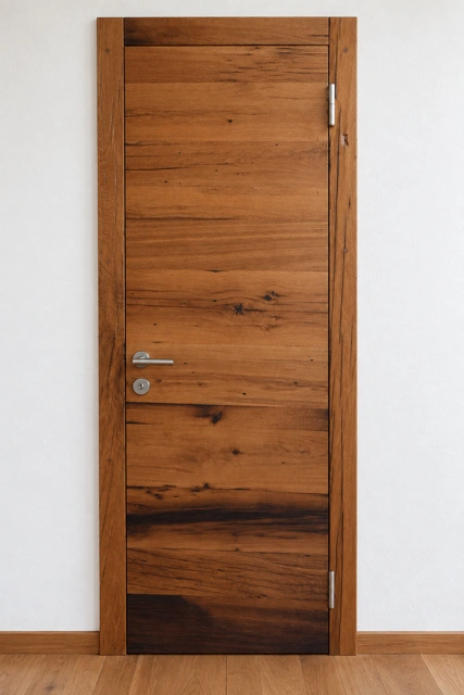 Holztür mit waagerechten Brettern und markanter Maserung