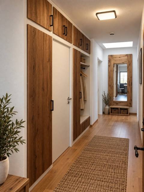 Einbauschrank mit Holzfronten im Flur