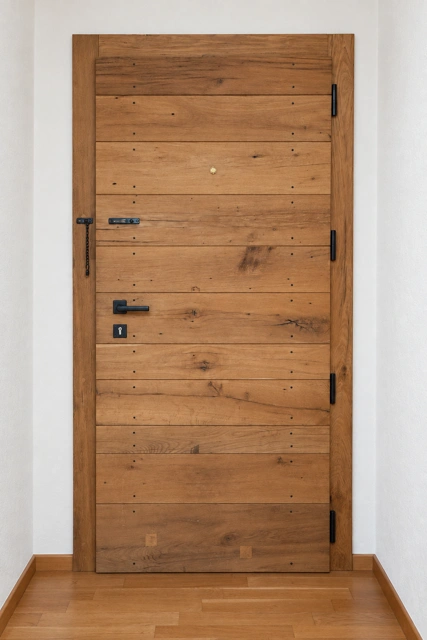 Holztür mit waagerechten Brettern