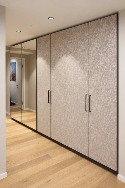 Heller Einbauschrank mit Spiegeltüren