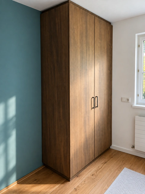 Zweitüriger Holzschrank im Schlafzimmer