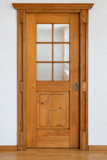 Holztür mit verglastem Sprossenfeld