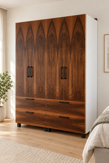 Holzschrank mit Spitzbogenornamenten