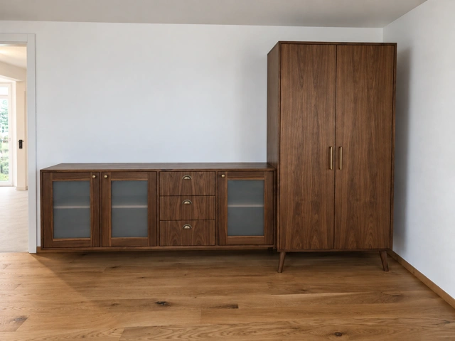 Sideboard und Hochschrank mit Holzfronten